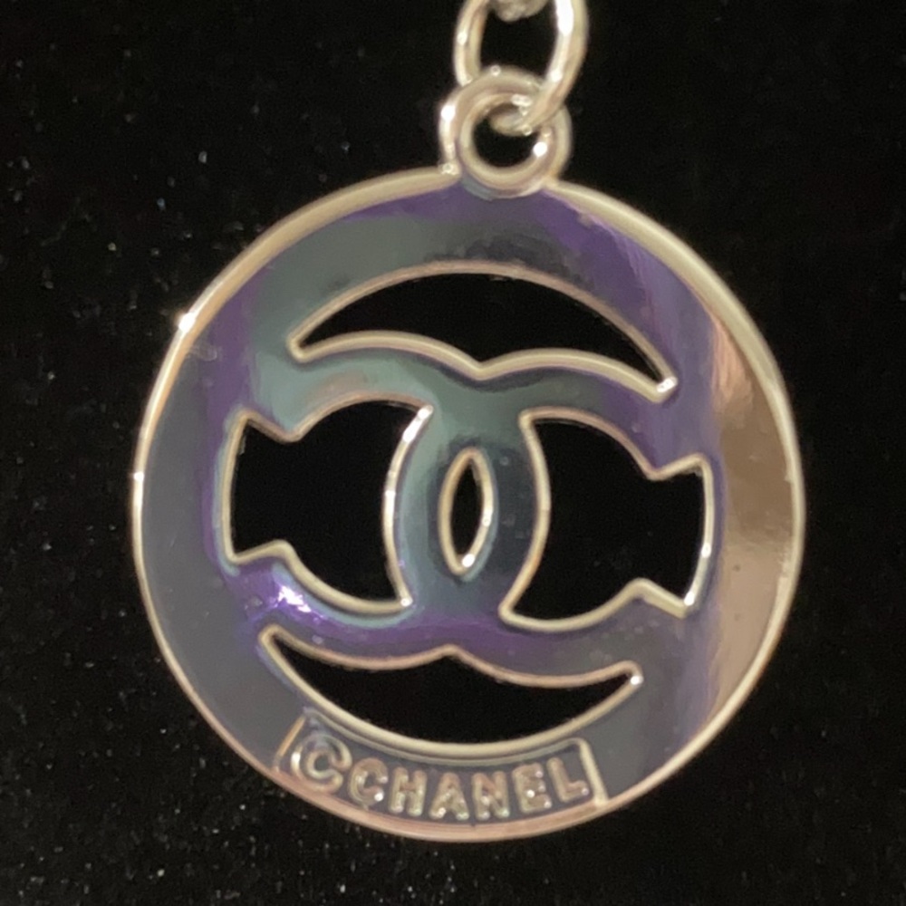 AUTHENTIC CC CHANEL Stamped Necklace with Silver and Black Accents - Picture 2 of 3
